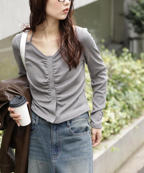 FREE'S MART（フリーズマート）の「◆フロントギャザーデコルテカットソー（Tシャツ/カットソー・レディース・グレー/ブラウン/ホワイト・FREE）」の7枚目の写真