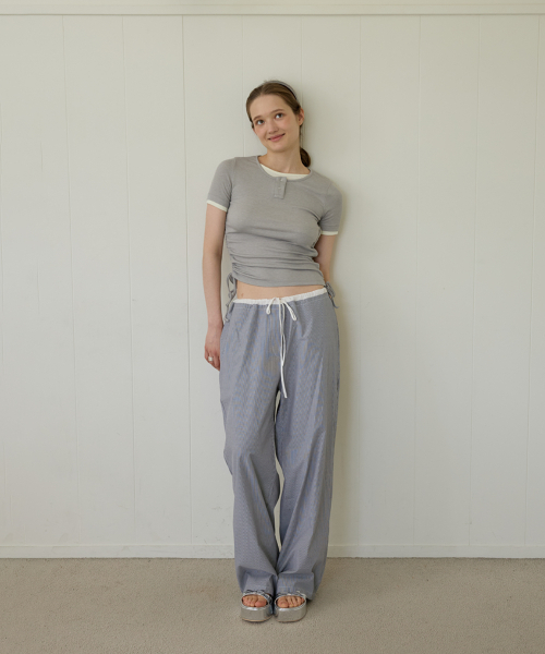 LETERIE(レテリー)の「COZY STRIPE WIDE PANTS_BLACK(その他パンツ・レディース・ブラック・FREE)」の1枚目の写真