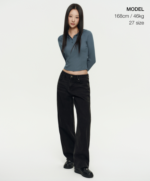 MUSINSA STANDARD WOMAN（ムシンサスタンダードウーマン）の「ウィメンズ ローライズ ワイドデニムパンツ [ウォッシュドブラック]（デニムパンツ・レディース・その他・30/24/25/26/27/28/29）」の2枚目の写真