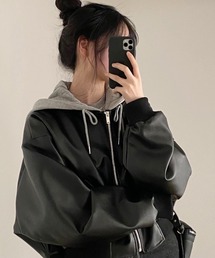 【Bz】フード付き合成皮革コンパクトブルゾン(MA/EKW126)