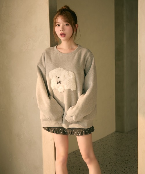 TITTY&CO.（ティティーアンドコー）の「もこもこドッグ刺繍スウェットプルオーバー（スウェット・レディース・ブラック/クリーム/グレー・FREE）」の21枚目の写真