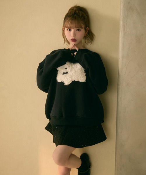 TITTY&CO.（ティティーアンドコー）の「もこもこドッグ刺繍スウェットプルオーバー（スウェット・レディース・ブラック/クリーム/グレー・FREE）」の11枚目の写真