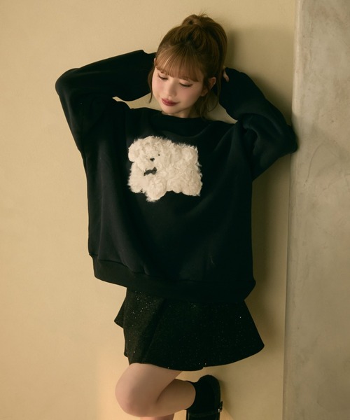 TITTY&CO.（ティティーアンドコー）の「もこもこドッグ刺繍スウェットプルオーバー（スウェット・レディース・ブラック/クリーム/グレー・FREE）」の10枚目の写真