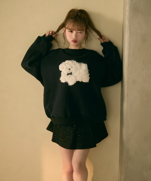 TITTY&CO.（ティティーアンドコー）の「もこもこドッグ刺繍スウェットプルオーバー（スウェット・レディース・ブラック/クリーム/グレー・FREE）」の12枚目の写真