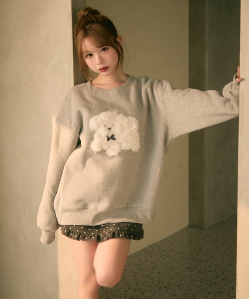 TITTY&CO.（ティティーアンドコー）の「もこもこドッグ刺繍スウェットプルオーバー（スウェット・レディース・ブラック/クリーム/グレー・FREE）」の19枚目の写真