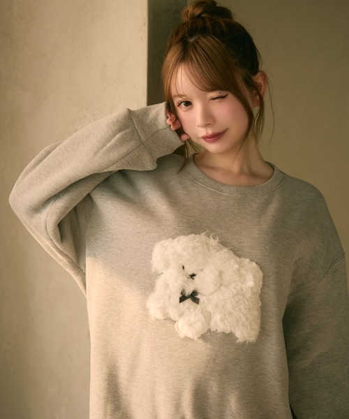 TITTY&CO.（ティティーアンドコー）の「もこもこドッグ刺繍スウェットプルオーバー（スウェット・レディース・ブラック/クリーム/グレー・FREE）」の14枚目の写真