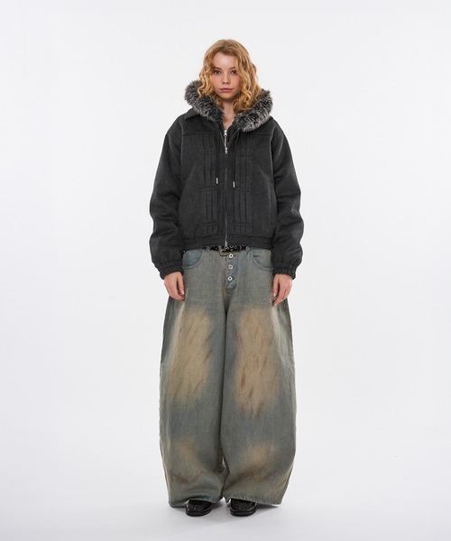 WISH FOR EVER（ウィッシュフォーエバー）の「【 3color / 3size 】SHAGGY WOOL BLEND SWITCH SHORT BLOUSON（ブルゾン・メンズ・チャコールグレー/ブラウン/グリーン・LARGE/MEDIUM/SMALL）」の4枚目の写真