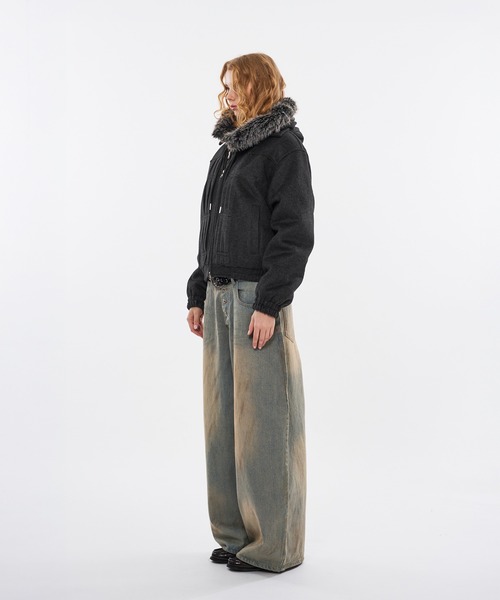 WISH FOR EVER（ウィッシュフォーエバー）の「【 3color / 3size 】SHAGGY WOOL BLEND SWITCH SHORT BLOUSON（ブルゾン・メンズ・チャコールグレー/ブラウン/グリーン・LARGE/MEDIUM/SMALL）」の5枚目の写真