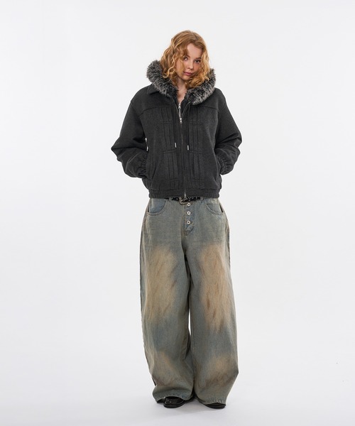 WISH FOR EVER（ウィッシュフォーエバー）の「【 3color / 3size 】SHAGGY WOOL BLEND SWITCH SHORT BLOUSON（ブルゾン・メンズ・チャコールグレー/ブラウン/グリーン・LARGE/MEDIUM/SMALL）」の8枚目の写真