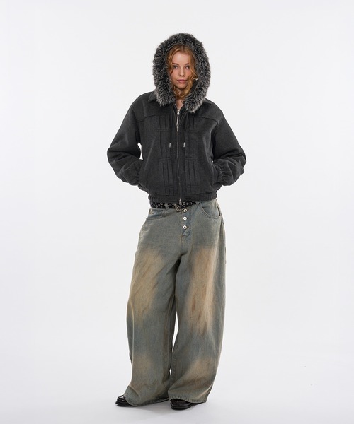 WISH FOR EVER（ウィッシュフォーエバー）の「【 3color / 3size 】SHAGGY WOOL BLEND SWITCH SHORT BLOUSON（ブルゾン・メンズ・チャコールグレー/ブラウン/グリーン・LARGE/MEDIUM/SMALL）」の9枚目の写真