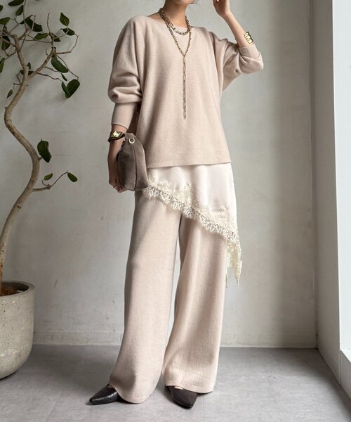 DouDou（ドゥドゥ）の「メリノウール100％ニットパンツ（その他パンツ・レディース・ベージュ/グレー・FREE）」の10枚目の写真