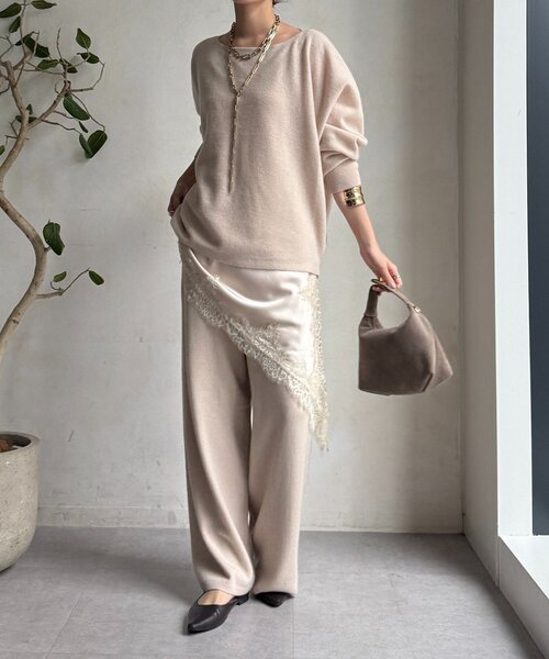 DouDou（ドゥドゥ）の「メリノウール100％ニットパンツ（その他パンツ・レディース・ベージュ/グレー・FREE）」の9枚目の写真