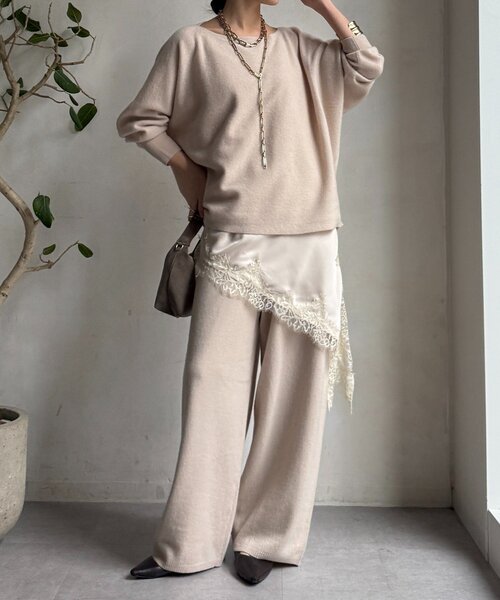 DouDou（ドゥドゥ）の「メリノウール100％ニットパンツ（その他パンツ・レディース・ベージュ/グレー・FREE）」の8枚目の写真