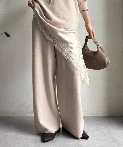 DouDou（ドゥドゥ）の「メリノウール100％ニットパンツ（その他パンツ・レディース・ベージュ/グレー・FREE）」の5枚目の写真