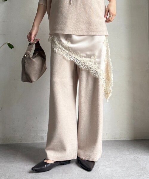 DouDou（ドゥドゥ）の「メリノウール100％ニットパンツ（その他パンツ・レディース・ベージュ/グレー・FREE）」の4枚目の写真