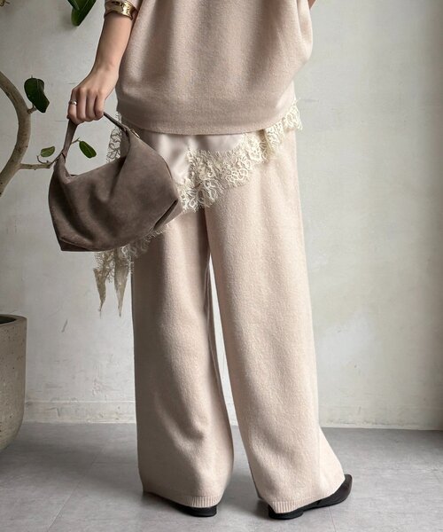 DouDou（ドゥドゥ）の「メリノウール100％ニットパンツ（その他パンツ・レディース・ベージュ/グレー・FREE）」の3枚目の写真