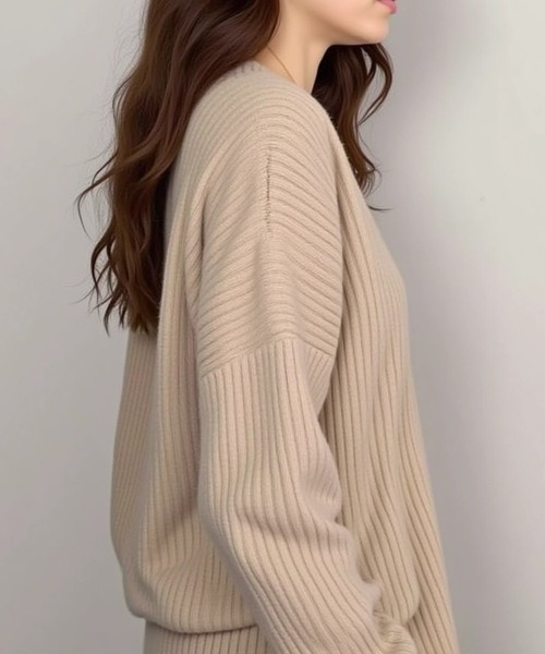 cammie（キャミー）の「リブＶネックリブニットトップス（ニット/セーター・レディース・ベージュ/ホワイト/ブラック・F）」の14枚目の写真