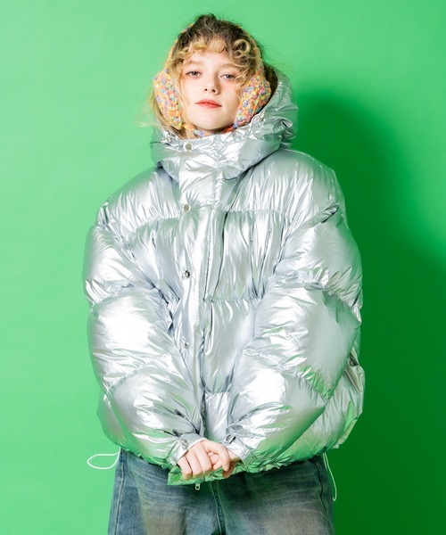 a.p.o.v. シャイニーメタリックポリオーバーサイズクロップド