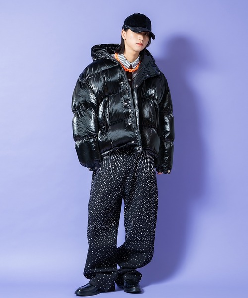 a.p.o.v. シャイニーメタリックポリオーバーサイズクロップド