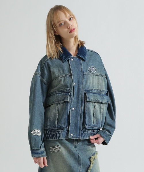 AVIREX(アヴィレックス)の「OVERSIZED WAPPEN DENIM JACKET(デニムジャケット・レディース・インディゴブルー/ブルー系その他/ピンク・F)」の7枚目の写真