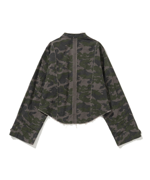 ERER(エルエル)の「カモフラージュリップストップクロップジャケットダークカーキ(ミリタリージャケット・レディース・ダークカーキ・FREE)」の2枚目の写真