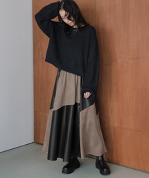 異素材ドッキング フレアスカート