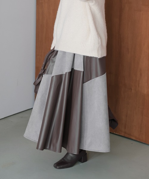 AMELY（エミリー）の「異素材ドッキング フレアスカート（スカート・レディース・ベージュ/グレー・フリー）」の10枚目の写真