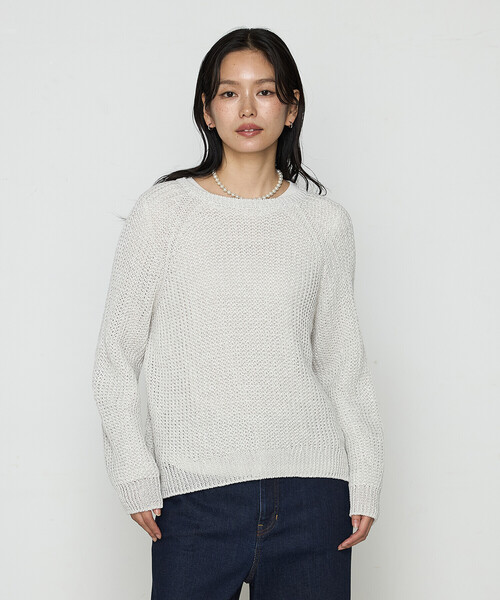 COMME CA(コムサ)の「〔 TALLサイズ 〕 和紙混杢ニット プルオーバー(ニット/セーター・レディース・ネイビー/グレー系・15号)」の1枚目の写真
