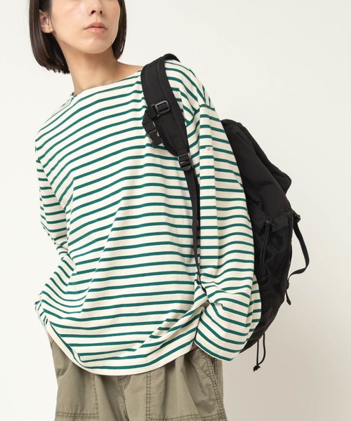 RNA-N(アールエヌエーエヌ)の「M2597 ボーダーバスクシャツ(Tシャツ/カットソー・レディース・ホワイト×グリーン/ホワイト×ピンク/ブルー・FREE)」の1枚目の写真
