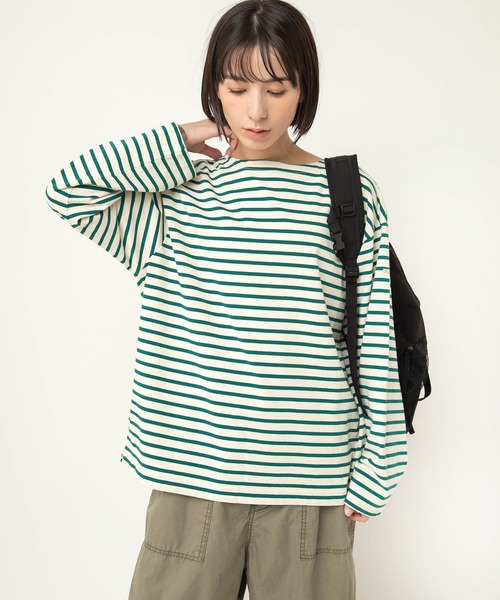 RNA-N(アールエヌエーエヌ)の「M2597 ボーダーバスクシャツ(Tシャツ/カットソー・レディース・ホワイト×グリーン/ホワイト×ピンク/ブルー・FREE)」の5枚目の写真