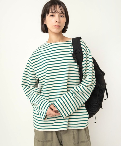 RNA-N(アールエヌエーエヌ)の「M2597 ボーダーバスクシャツ(Tシャツ/カットソー・レディース・ホワイト×グリーン/ホワイト×ピンク/ブルー・FREE)」の4枚目の写真