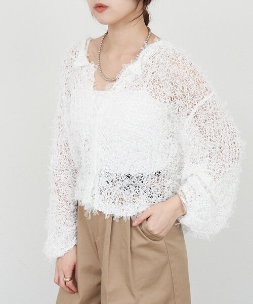 SHENERY(シーナリー)の「チュールヤーンネップカーディガン(カーディガン/ボレロ・レディース・ベージュ/ブラック/ホワイト・FREE)」の12枚目の写真