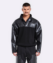 Leather Knit Anorak - Black