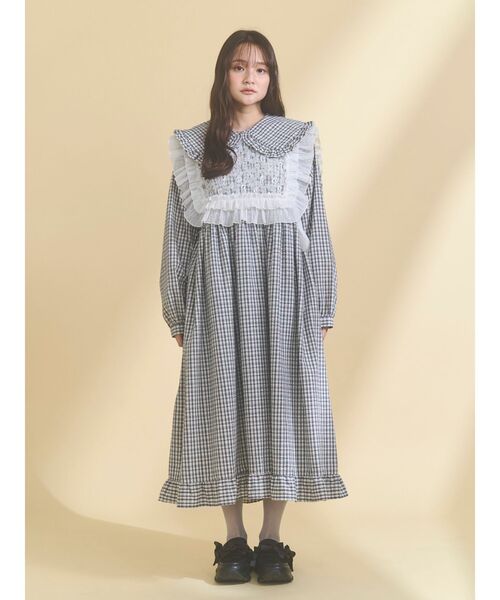 merry jenny（メリージェニー）の「チェックフリルカラーワンピース（ワンピース・レディース・ネイビー/ピンク/グリーン・FREE）」の5枚目の写真