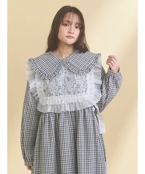 merry jenny（メリージェニー）の「チェックフリルカラーワンピース（ワンピース・レディース・ネイビー/ピンク/グリーン・FREE）」の6枚目の写真