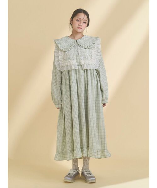 merry jenny（メリージェニー）の「チェックフリルカラーワンピース（ワンピース・レディース・ネイビー/ピンク/グリーン・FREE）」の7枚目の写真