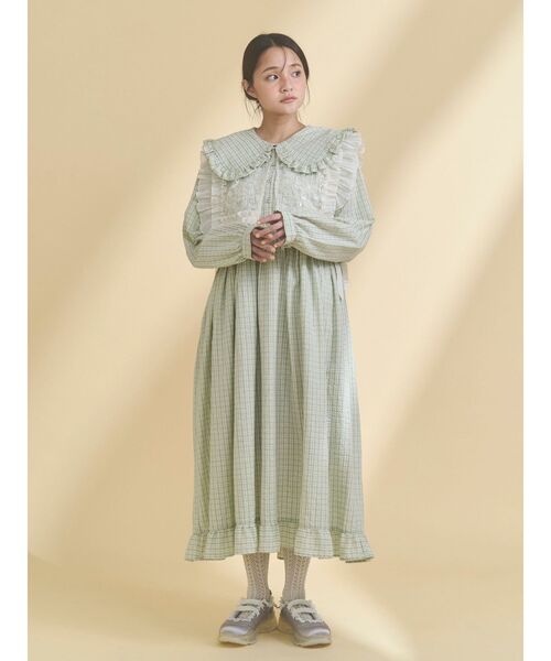 merry jenny（メリージェニー）の「チェックフリルカラーワンピース（ワンピース・レディース・ネイビー/ピンク/グリーン・FREE）」の8枚目の写真