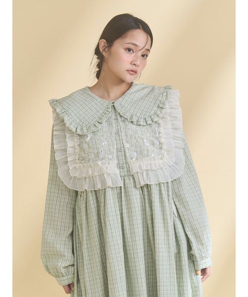 merry jenny（メリージェニー）の「チェックフリルカラーワンピース（ワンピース・レディース・ネイビー/ピンク/グリーン・FREE）」の11枚目の写真
