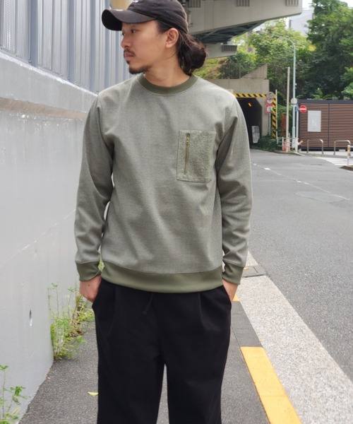 NO NEED(ノーニード)の「ヘリンボーン裏起毛プルオーバー(Tシャツ/カットソー・メンズ・オリーブ/ブラック・M/L)」の5枚目の写真