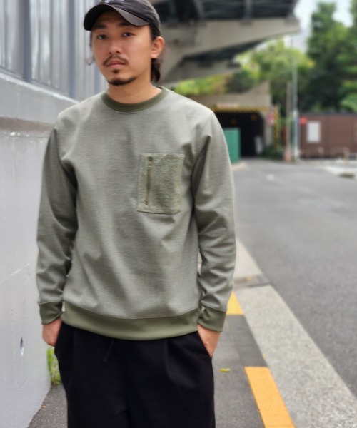 NO NEED(ノーニード)の「ヘリンボーン裏起毛プルオーバー(Tシャツ/カットソー・メンズ・オリーブ/ブラック・M/L)」の6枚目の写真