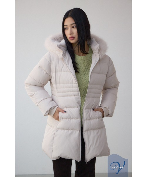 VENUS フードファーベルト付ミドルダウンコート（ダウンジャケット