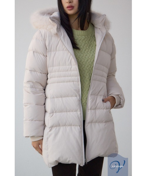 VENUS フードファーベルト付ミドルダウンコート（ダウンジャケット