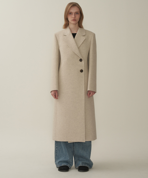 ウールシングルロングコート - アイボリー