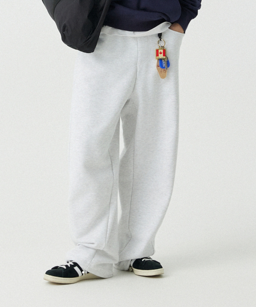 M~4XL] ベルトループカーブドスウェットパンツ_ホワイトメランジ