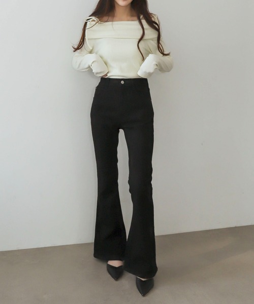 WEGO（ウィゴー）の「WEGO/【26年春夏新作】ストレッチフレアデニムパンツ（デニムパンツ・レディース・ブラック系2/インディゴブルー/ブラック系3・SMALL/MEDIUM）」の4枚目の写真