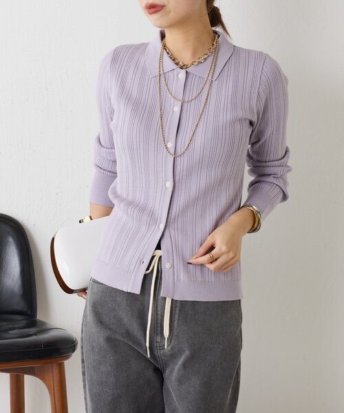 Jena espace merveilleux（ジェナ　エスパスメルヴェイユ）の「【ZOZOTOWN限定】ポロニットカーディガン（ニット/セーター・レディース・グレー/パープル/ブラック・FREE）」の18枚目の写真