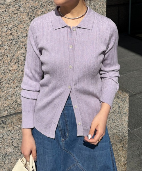 Jena espace merveilleux（ジェナ　エスパスメルヴェイユ）の「【ZOZOTOWN限定】ポロニットカーディガン（ニット/セーター・レディース・グレー/パープル/ブラック・FREE）」の3枚目の写真