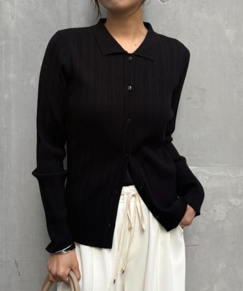 Jena espace merveilleux（ジェナ　エスパスメルヴェイユ）の「【ZOZOTOWN限定】ポロニットカーディガン（ニット/セーター・レディース・グレー/パープル/ブラック・FREE）」の2枚目の写真