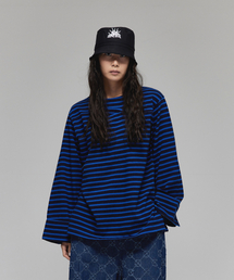 ワイドシャツ袖ストライプ長袖Tシャツ/SF7WTS02F BLUE