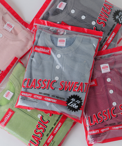 Healthknit(ヘルスニット)の「Healthknit / ヘルスニット 別注 ヴィンテージ ヘンリーネック スウェット(スウェット・メンズ・ピンク/モスグリーン/ボルドー/ブラック系その他/コバルトブルー・MEDIUM/LARGE)」の16枚目の写真